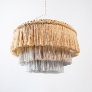Abat-jour Pampilles 30 cm, dégradé beige-gris, Ø30×H30 cm, coton naturel