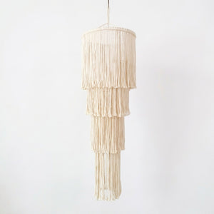 Abat-jour Cascade 100 cm, 4 étages franges tombantes coton crème, Ø30×H100 cm