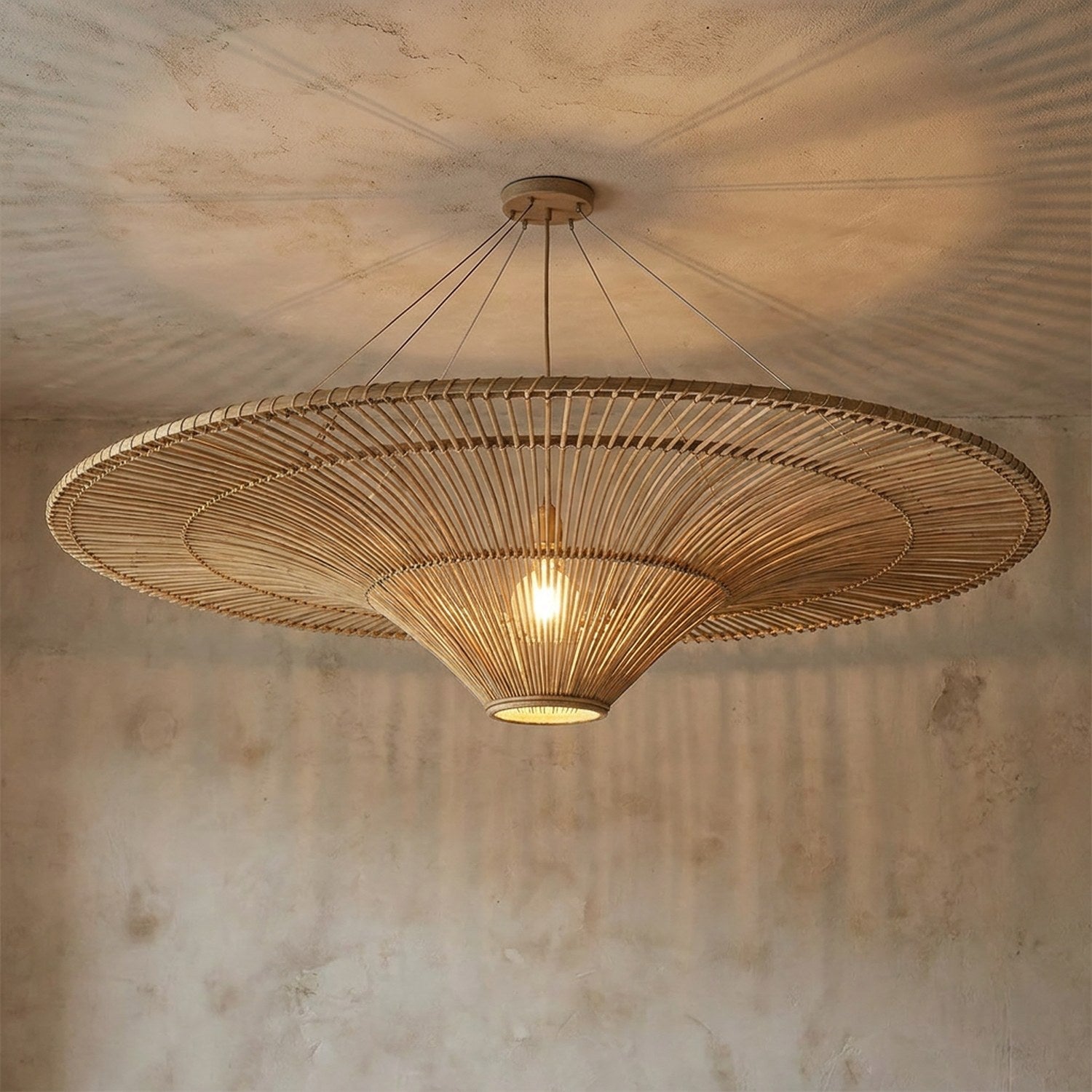 Suspension plafonnier rotin bambou coloris beige naturel
