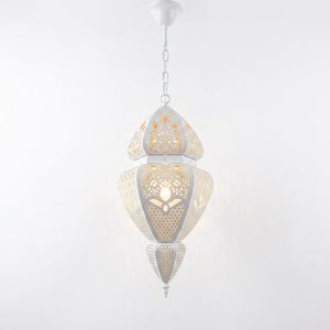 Lampe suspension marocaine métal ajouré coloris blanche