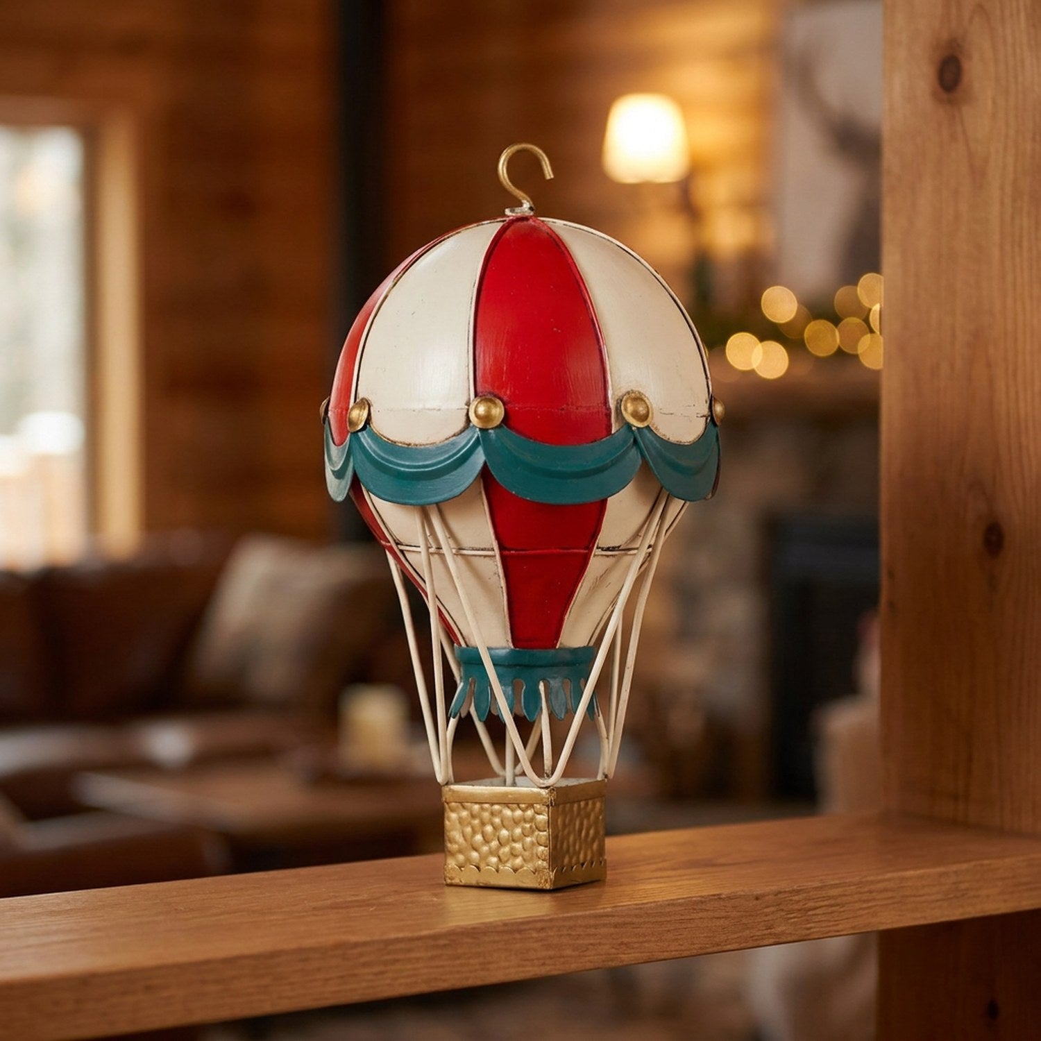 Ballon à air chaud Classique en métal forgé – rouge, blanc, bleu sarcelle 11cm