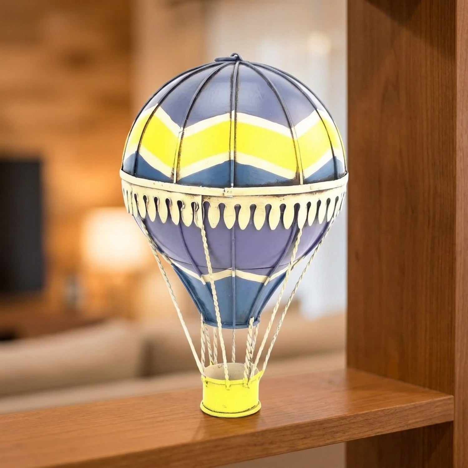 Ballon à air chaud Marine en métal forgé – bleu marine et jaune doré 11cm