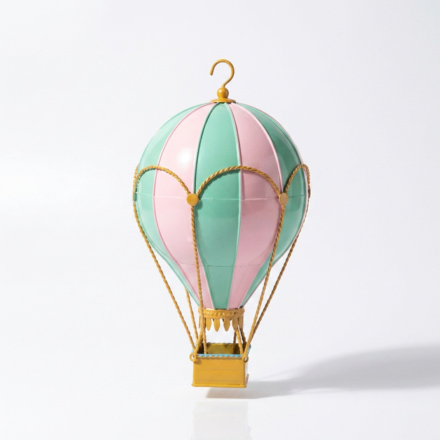 Ballon à air chaud Rose et Jade en métal forgé – rose et vert menthe 15cm × 25cm