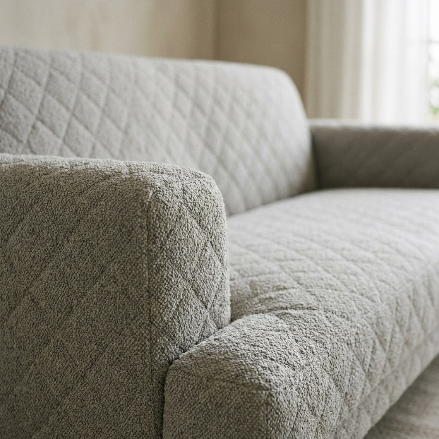 Housse de canapé bouclé coloris gris