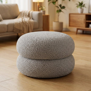 Pouf rond en laine bouclée coloris gris