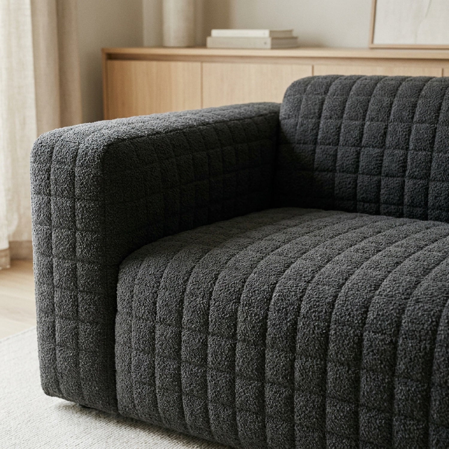 Housse de canapé bouclé coloris gris foncé
