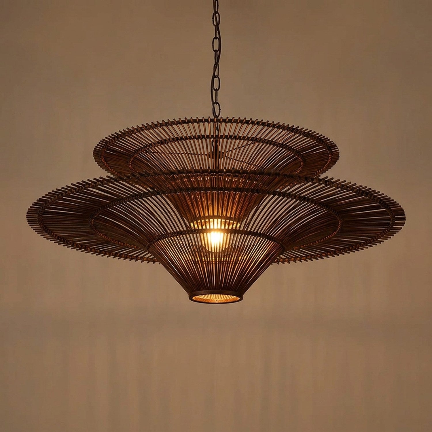 Lustre rotin bambou coloris marron