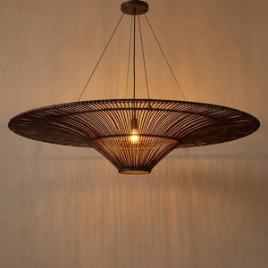 Suspension plafonnier rotin bambou coloris marron