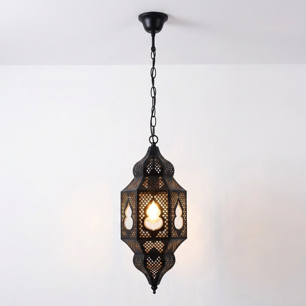 Lampe suspension marocaine métal ajouré coloris noir