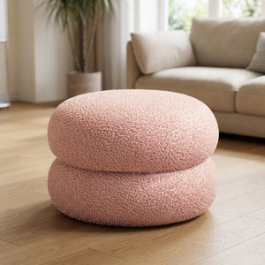 Pouf rond en laine bouclée coloris rose poudré