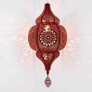 Lampe suspension marocaine métal ajouré coloris rouge