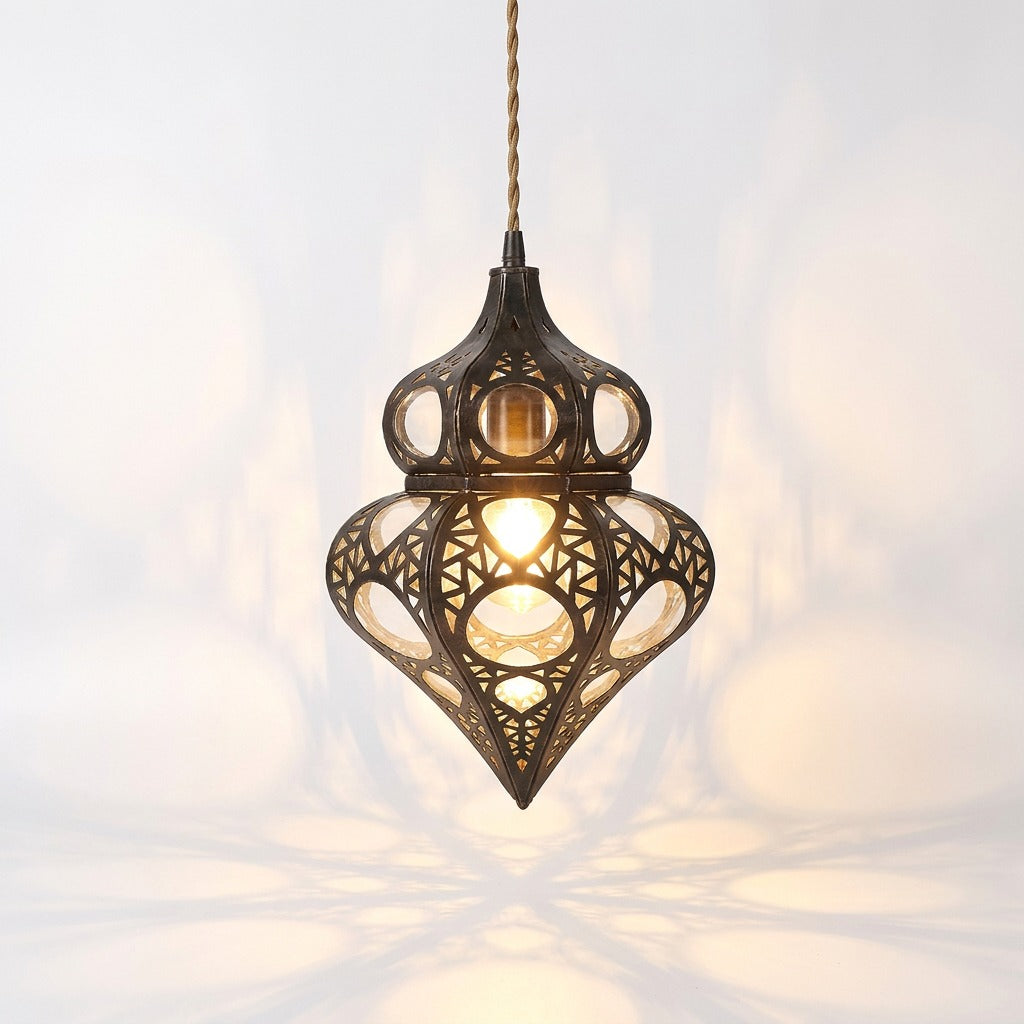 Lampe suspension marocaine métal ajouré coloris transparent