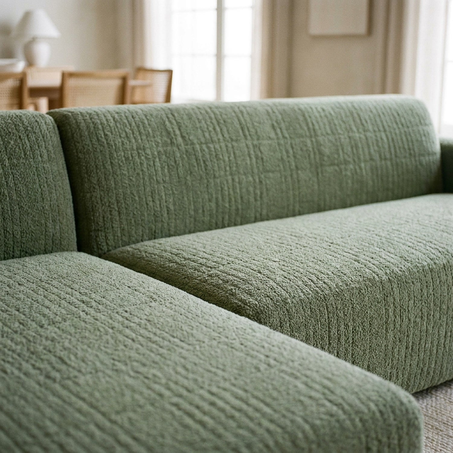 Housse de canapé bouclé coloris vert sauge