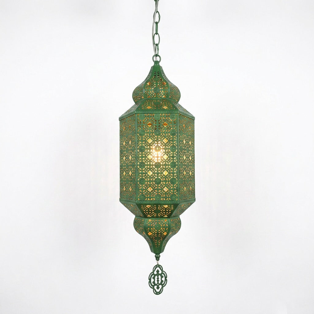Lampe suspension marocaine métal ajouré coloris verte
