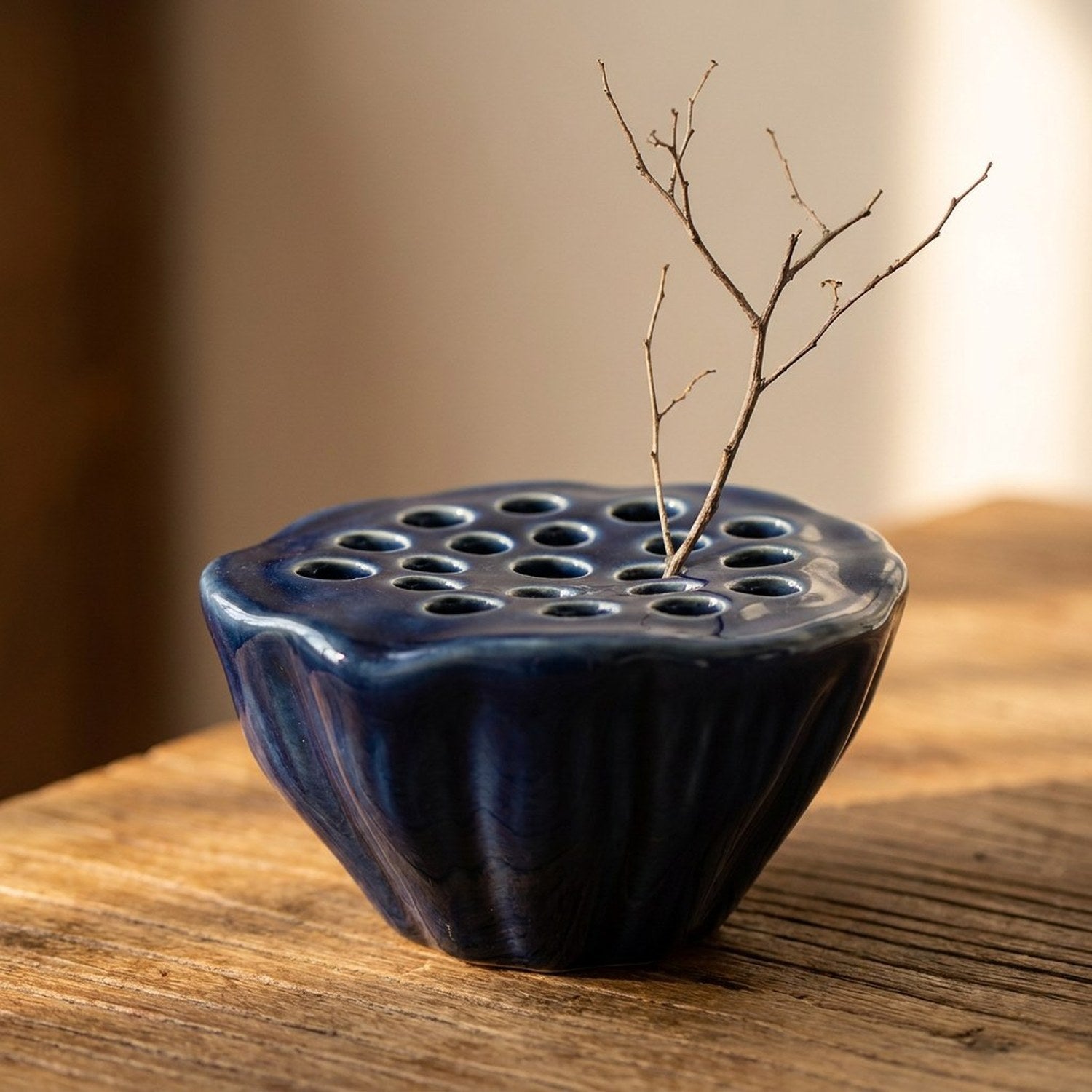 Vase bol lotus bleu nuit ikebana seul