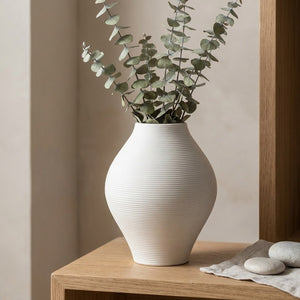 Vase céramique texturé blanc forme Lanterne