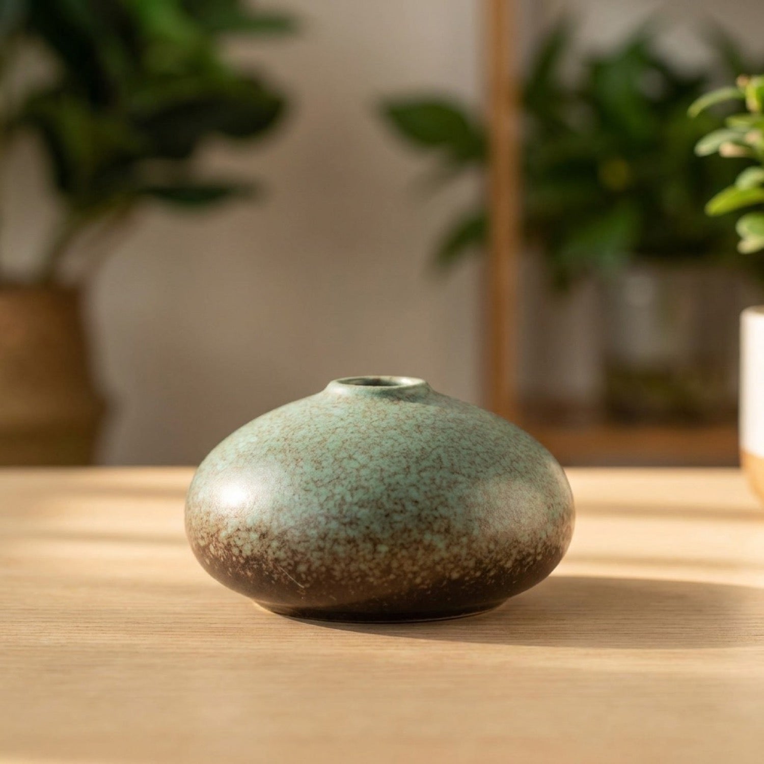 Vase céramique japonais modèle A finition vert-teal et brun