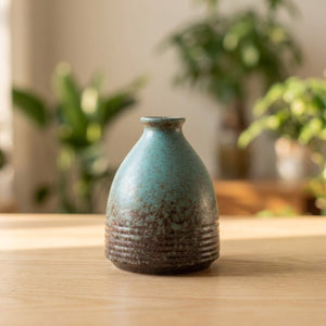 Vase céramique japonais modèle C finition vert-teal et brun