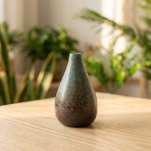 Vase céramique japonais modèle D finition vert-teal et brun