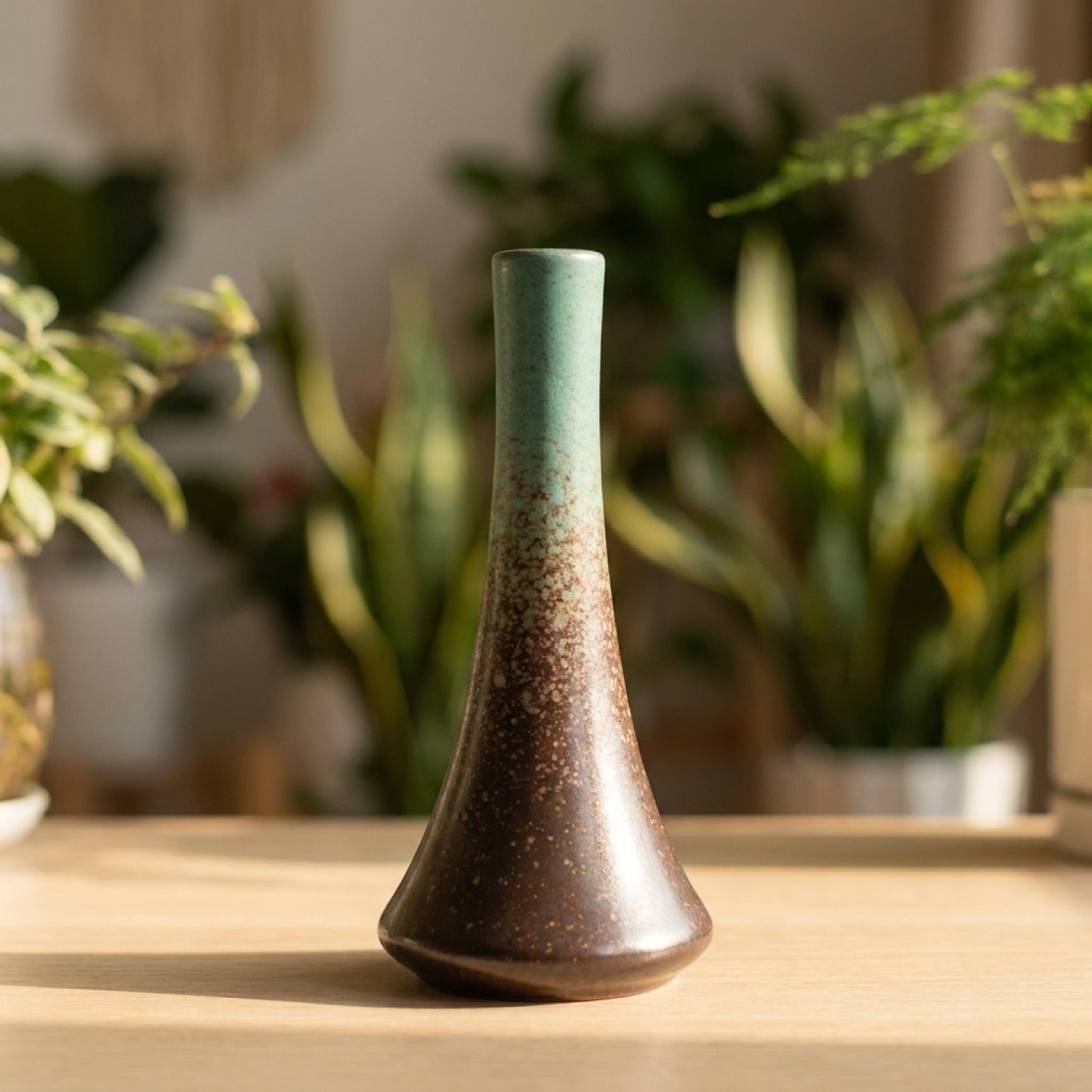 Vase céramique japonais modèle G finition vert-teal et brun