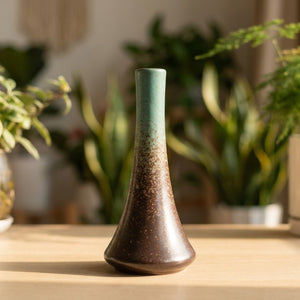 Vase céramique japonais modèle G finition vert-teal et brun