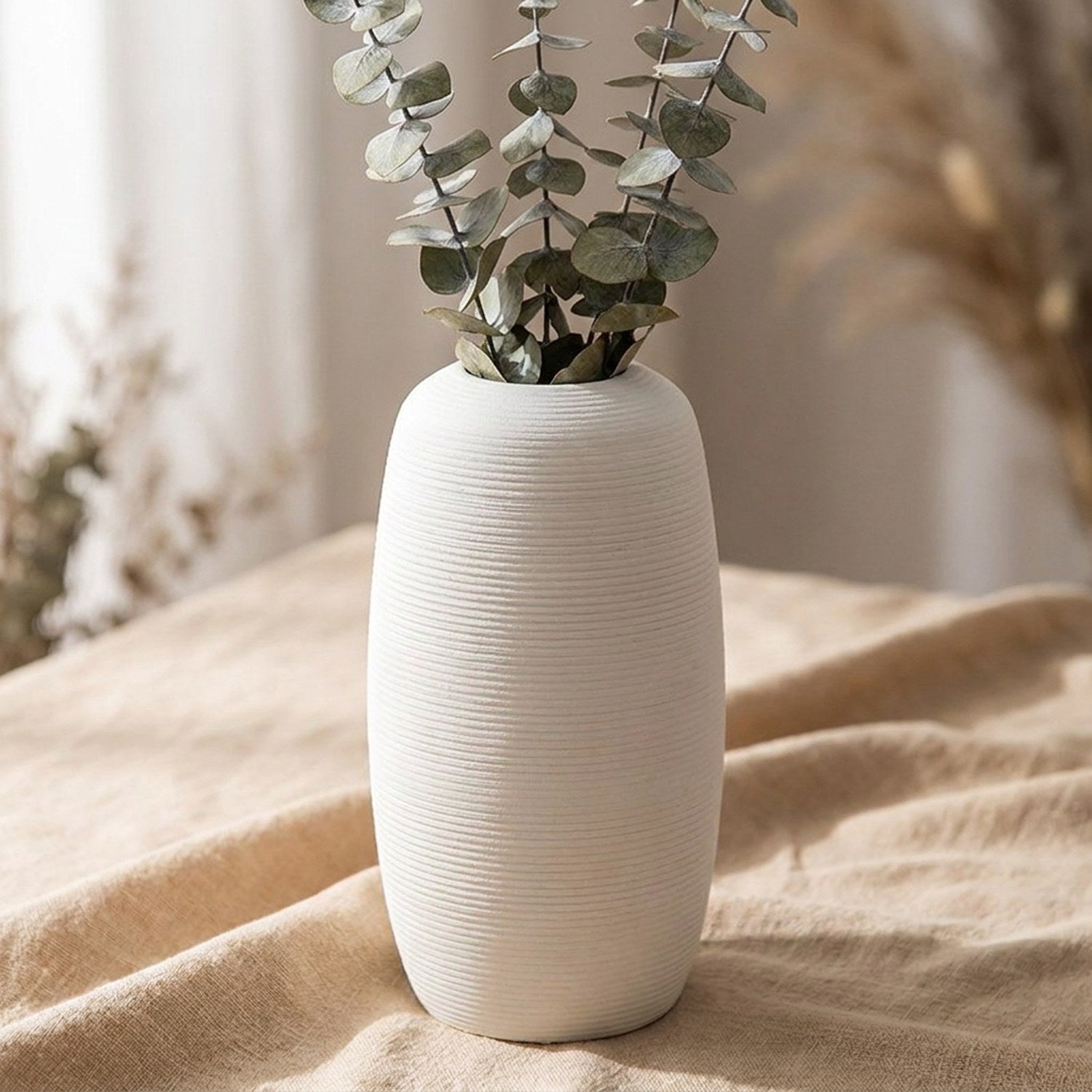 Vase céramique texturé blanc forme Ovale
