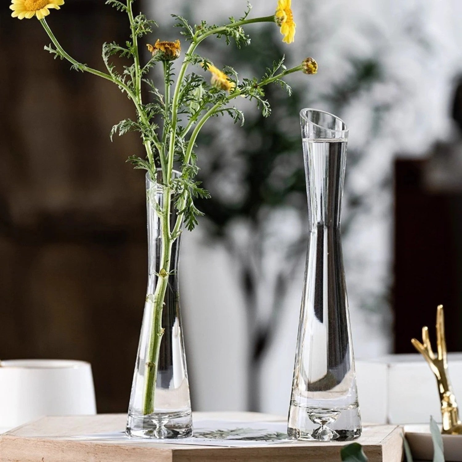 Vase verre transparent bouche inclinée détail bouche