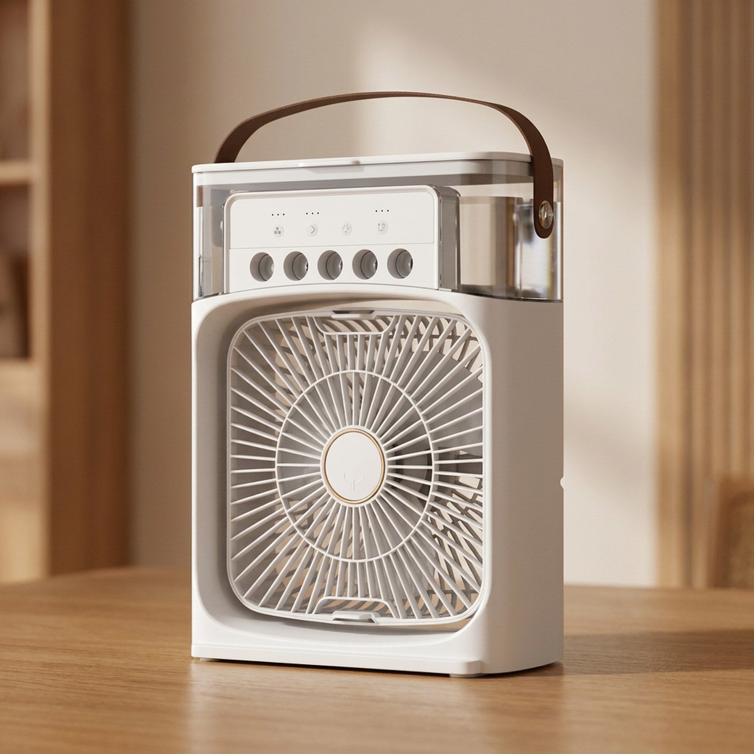 Ventilateur climatiseur portable coloris blanc en gros plan