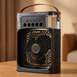Ventilateur climatiseur portable coloris noir en gros plan