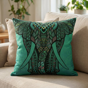 Housse de coussin éléphant mandala vert