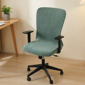 Housse de chaise de bureau vert sauge a motif feuilles