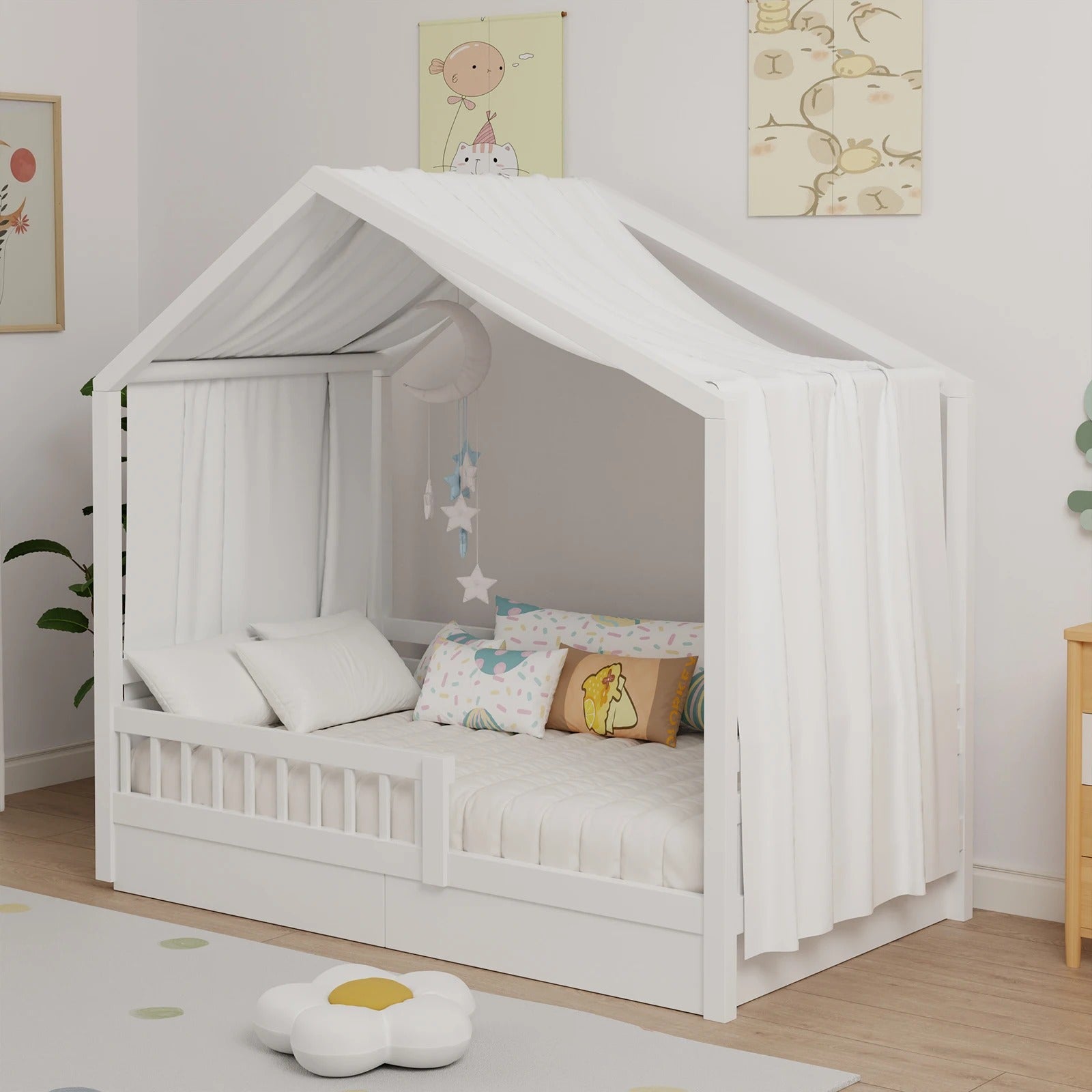 Photo produit du ciel de lit cabane blanc vu de face