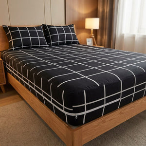Détail de la housse imperméable à carreaux avec sa fermeture éclair sur le pourtour du matelas