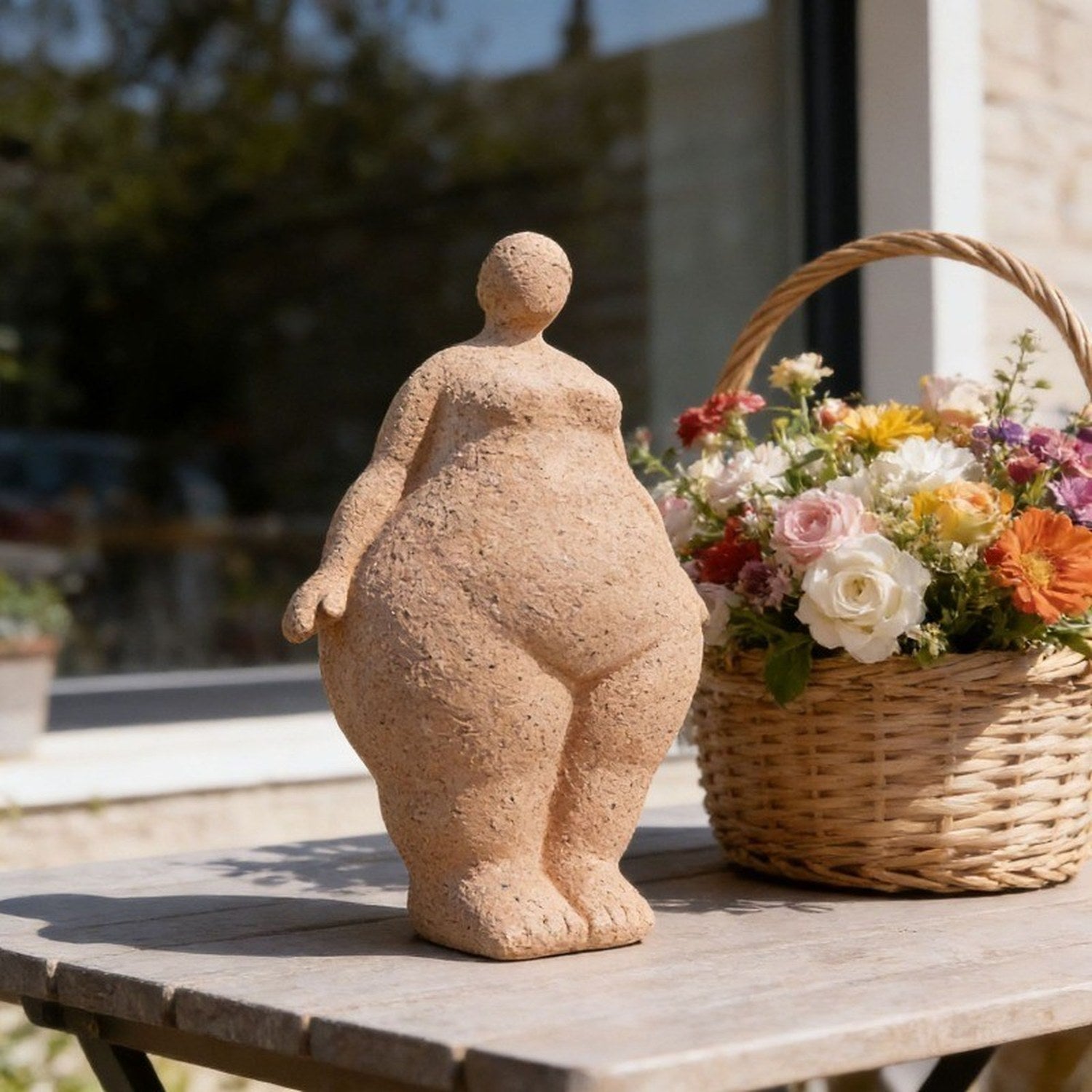 Figurine femme yoga résine style poterie vue 3